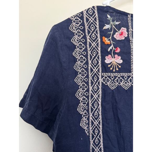 Johnny Was Embroidered Top Size XS Deep Plum Floral Embroidery Linen Blend Boho - Picture 8 of 8